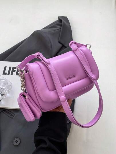 時尚方包帶零錢包翻蓋可調整肩帶PU皮革