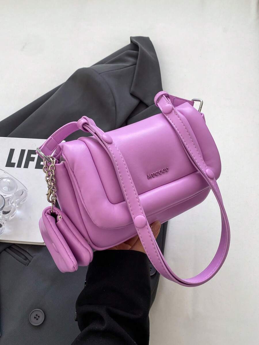 時尚方包帶零錢包翻蓋可調整肩帶PU皮革 - 紫色 - 查看 1