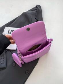 時尚方包帶零錢包翻蓋可調整肩帶PU皮革 - 紫色 - 查看 4