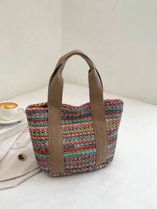 中等的草編包混色度假雙把手 - 彩色 - 查看 3