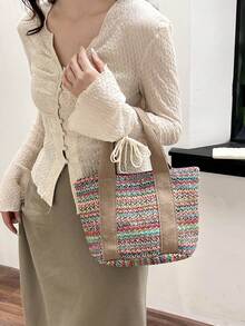 中等的草編包混色度假雙把手 - 彩色 - 查看 6