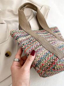 中等的草編包混色度假雙把手 - 彩色 - 查看 7