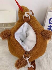 迷你新奇包，鸡形设计，可爱可调节肩带，完美最佳搞笑新奇和恶作剧礼物 - 棕色 - 查看 2