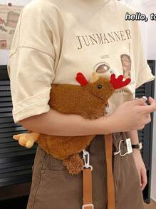 迷你新奇包，鸡形设计，可爱可调节肩带，完美最佳搞笑新奇和恶作剧礼物 - 棕色 - 查看 5