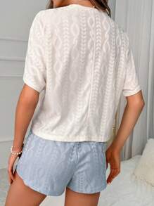 Solid Tee & Bow Front Shorts Lounge Set - Multicolor - View 2