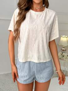 Solid Tee & Bow Front Shorts Lounge Set - Multicolor - View 5