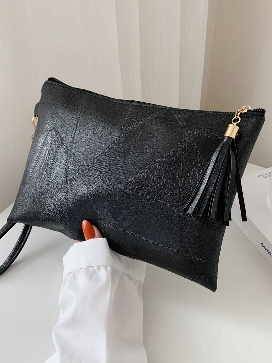 Quadratische Tasche mit Mittel Prägung, Detail, Modisch Reißverschluss,