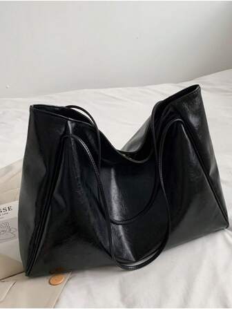 Stevige zwarte schoudertas met dubbel handvat Minimalistisch PU