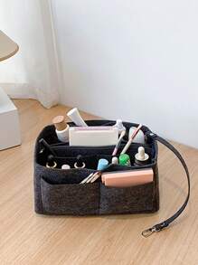 雙層袋插入收納盒化妝品化妝包拉鍊收納盒化妝配件適合青少年女孩女大學生、新秀和白領