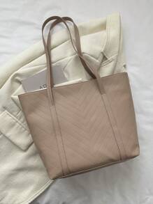 Stitch Detail Shoulder Tote Bag Zipper Fashion - Khaki - View 1