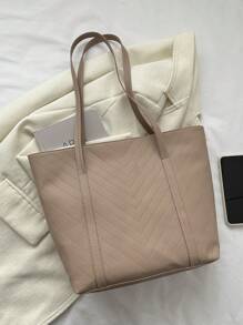 Stitch Detail Shoulder Tote Bag Zipper Fashion - Khaki - View 2