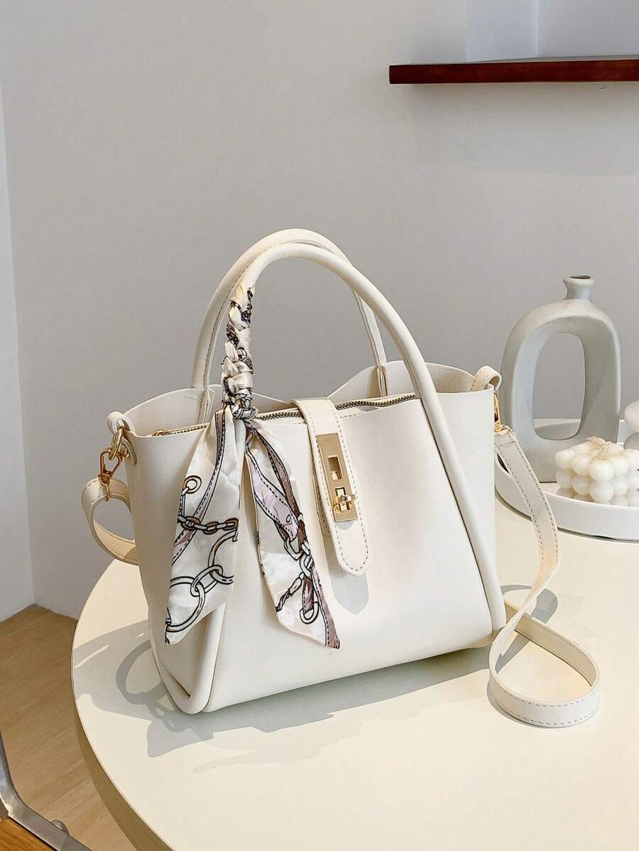 Pañuelo Bolso cubo con cerradura girante cremallera elegante - Blanco - Ver 1