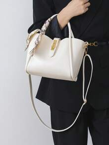 Pañuelo Bolso cubo con cerradura girante cremallera elegante - Blanco - Ver 3