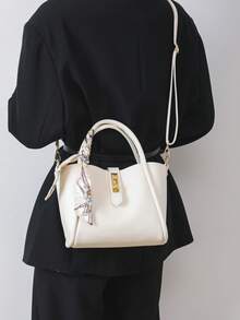 Pañuelo Bolso cubo con cerradura girante cremallera elegante - Blanco - Ver 4