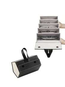 太陽眼鏡收納盒,可摺疊行旅方便,有5個槽位可存放和展示眼鏡,y2k未來主義化妝品收納,極簡風格 - 黑色 - 查看 2