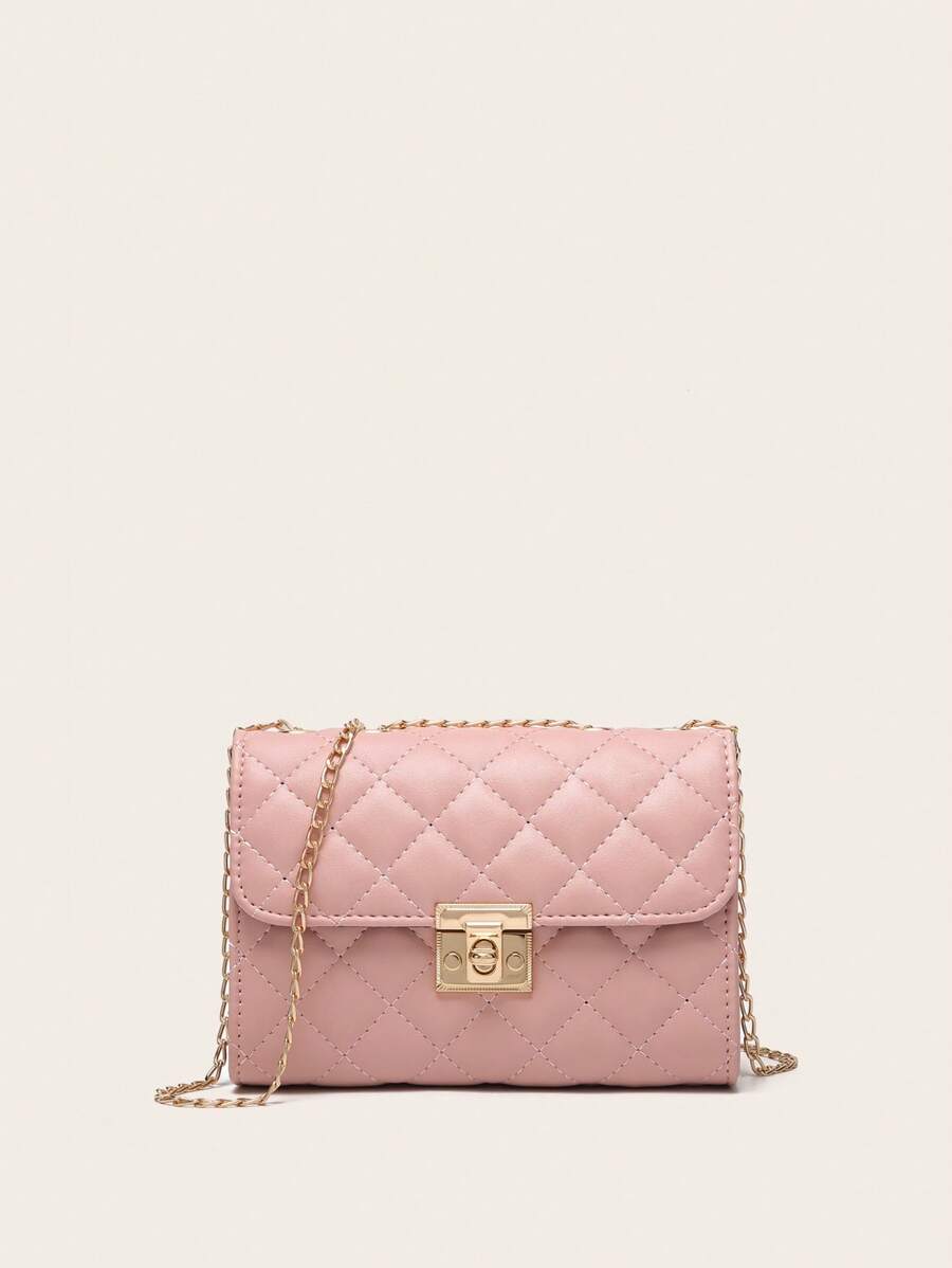 Túi Vuông Mini Mền Khóa Xoắn PU Thời Trang - Hồng - Xem 1