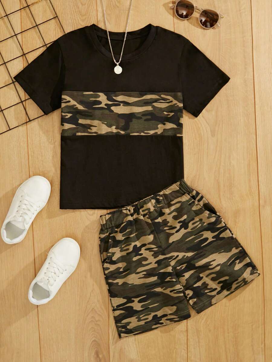 RueChic Boys Camo Print Tee & Shorts - Multicolor - View 1