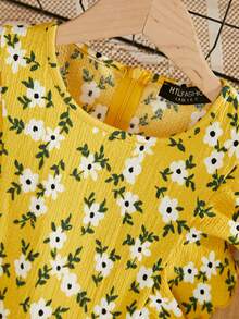 RueChic Girls Floral Print Ruffle Trim Jumpsuit - Yellow - View 3