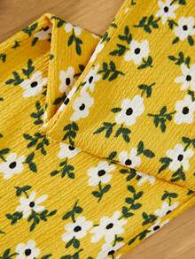 RueChic Girls Floral Print Ruffle Trim Jumpsuit - Yellow - View 5