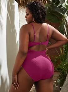 Slaydiva Summer Beach Plus Twist Front Cut Out Ruched Side Cami One Piece Swimsuit - Rose Red - View 2