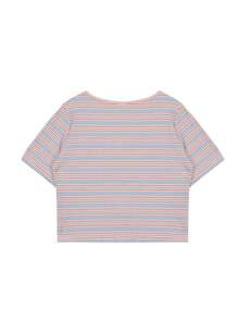 Letter Patched Stripe Zip Through Crop Tee