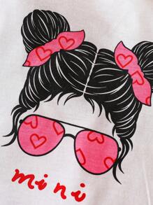 小女童人像圖案T恤&愛心圖案長褲套裝 - 彩色 - 查看 7