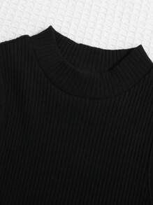 SHEIN 女小童小高領背心上衣和千鳥格印花百褶半身裙和帽 - 黑與白 - 查看 3