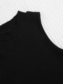 SHEIN 女小童小高領背心上衣和千鳥格印花百褶半身裙和帽 - 黑與白 - 查看 4