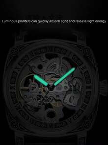 FENSIR 1pc Black PU Polyurethane Strap Business Water Resistant Tourbillon Round Pointer Mechanical Watch, For Daily Life - Black - View 3