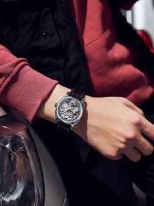 FENSIR 1pc Black PU Polyurethane Strap Business Water Resistant Tourbillon Round Pointer Mechanical Watch, For Daily Life - Black - View 6