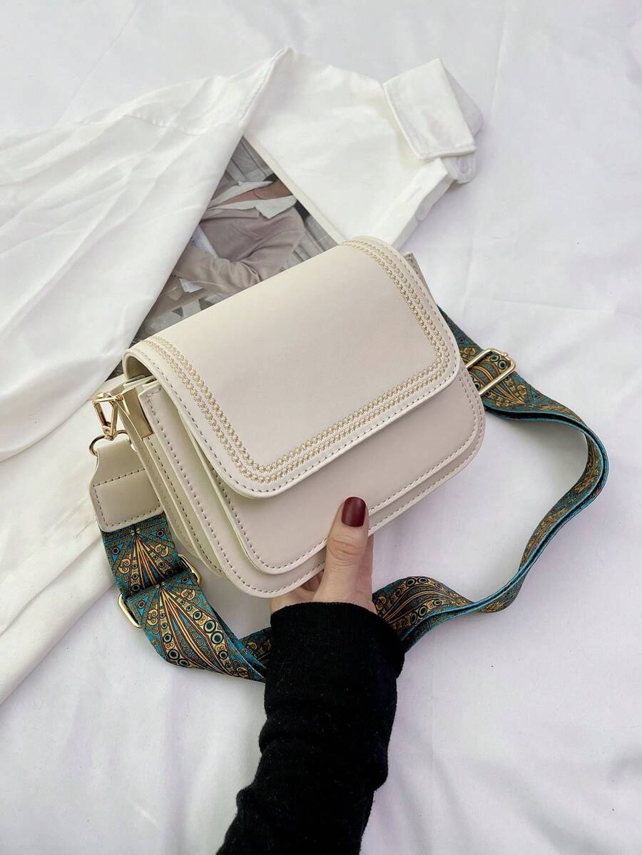 Mini Square Crossbody Bag, W Omen's Retro Style Flap Purse, Multi Layer Shoulder Bag - Beige - View 1