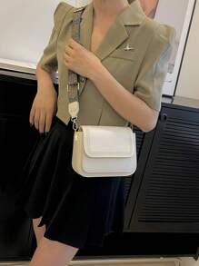 Mini Square Crossbody Bag, W Omen's Retro Style Flap Purse, Multi Layer Shoulder Bag - Beige - View 3