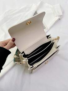 Mini Square Crossbody Bag, W Omen's Retro Style Flap Purse, Multi Layer Shoulder Bag - Beige - View 7
