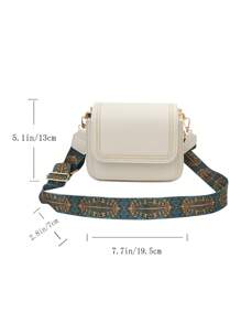 Mini Square Crossbody Bag, W Omen's Retro Style Flap Purse, Multi Layer Shoulder Bag - Beige - View 8