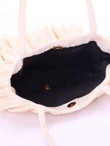 Ruffle Detail Túi Vuông Thời Trang Màu Be - Màu be - Xem 4