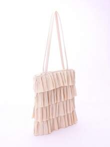 Ruffle Detail Túi Vuông Thời Trang Màu Be - Màu be - Xem 5