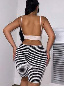 Quần đùi nữ Sọc Giải trí - Đen và trắng - Xem 2