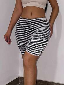 Quần đùi nữ Sọc Giải trí - Đen và trắng - Xem 3