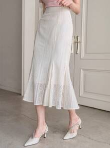 DAZY 高腰鱼尾裙，荷叶边 - 米色 - 查看 1