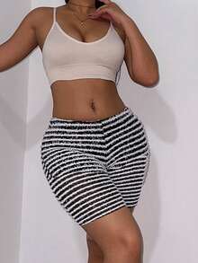 Quần đùi nữ Sọc Giải trí - Đen và trắng - Xem 4