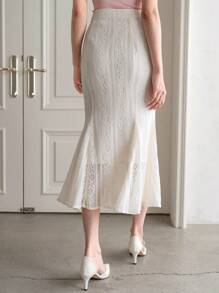 DAZY 高腰鱼尾裙，荷叶边 - 米色 - 查看 2