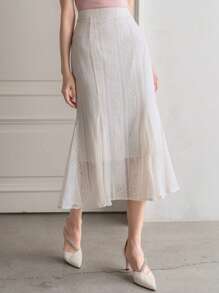 DAZY 高腰鱼尾裙，荷叶边 - 米色 - 查看 3