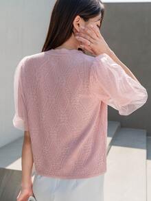 DAZY Solid Puff Sleeve Knit Top - Pink - View 2