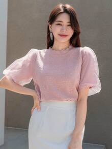 DAZY Solid Puff Sleeve Knit Top - Pink - View 4