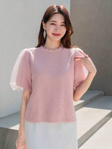 DAZY Solid Puff Sleeve Knit Top - Pink - View 7