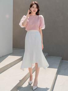 DAZY Solid Puff Sleeve Knit Top - Pink - View 8