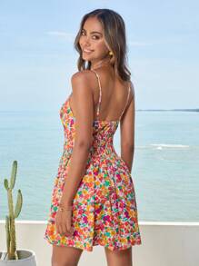 Soleia Allover Floral Print Drawstring Cut Out Cami Dress - Multicolor - View 2