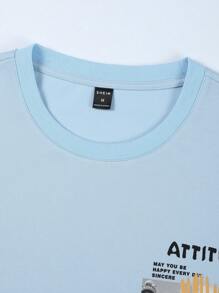 Manfinity Homme Lỏng lẻo phù hợp Nam Đồ họa Khẩu hiệu Áo thun - Màu xanh nhạt - Xem 5