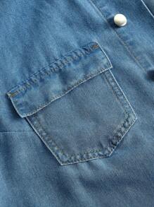 SHEIN Privé Plus Flap Detail Belted Denim Dress - Medium Wash - View 3