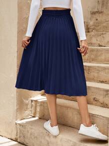 SHEIN Clasi Váy nữ Dây kéo Xếp li màu trơn Giải trí - Màu xanh bụi bặm - Xem 2